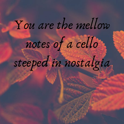 You are the mellow notes of a cello steeped in nostalgia