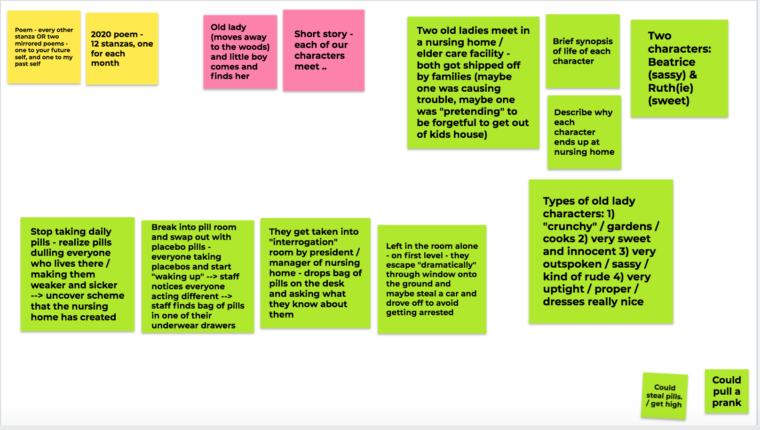 A Tale of Two Grandmothers brainstorming board